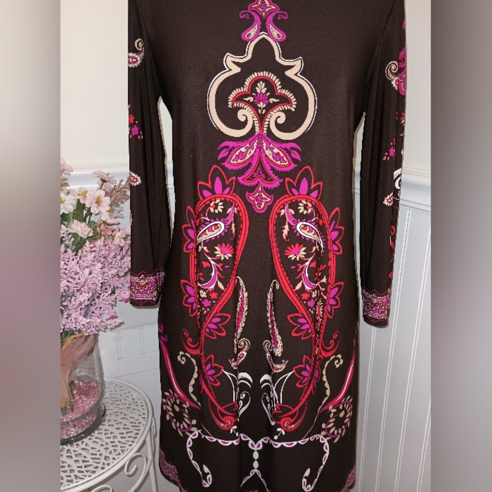 London Times Women's Brown Mini Dress Size 6 3/4 Sleeves - Picture 12 of 13
